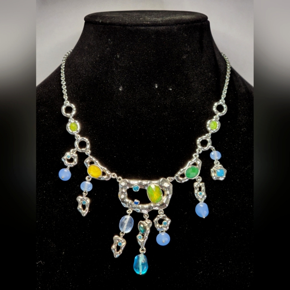Green, blue, and yellow chunky necklace